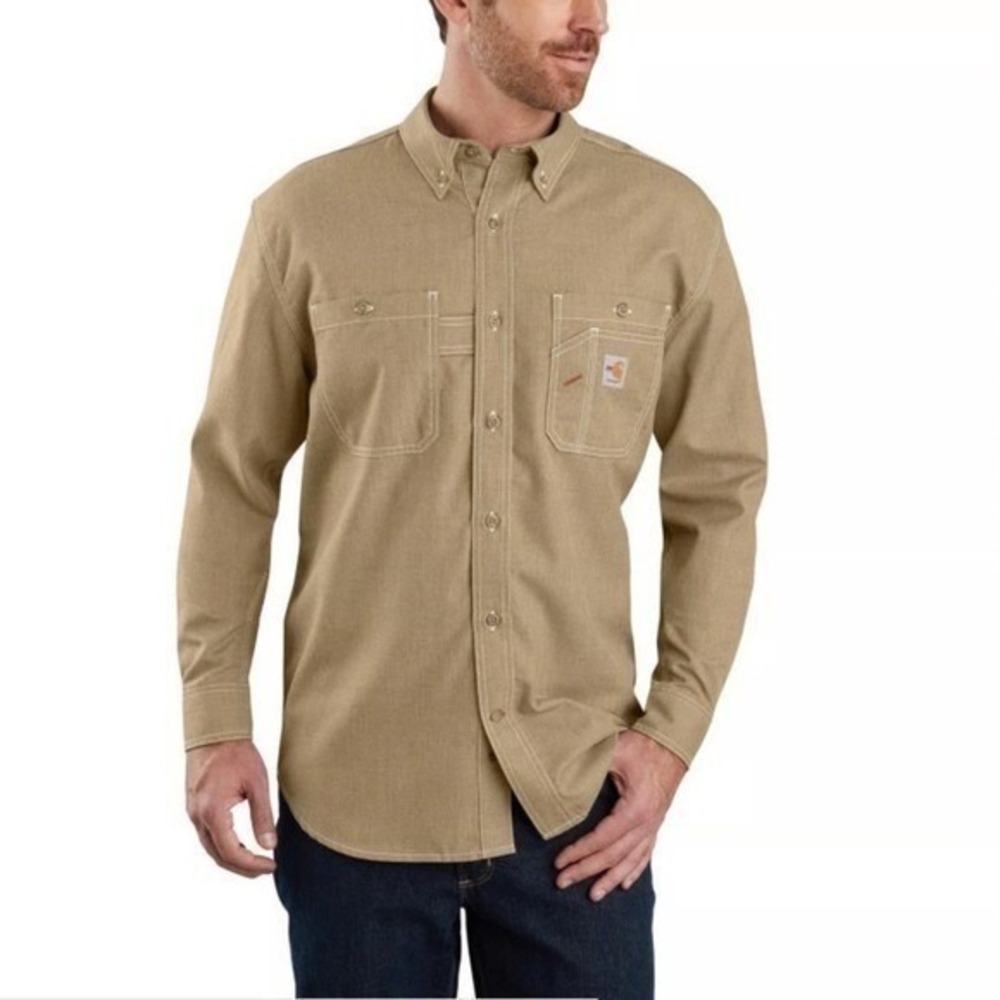 Carhartt Loose Fit Midweight Chambray Shirt Men XL‎ Tan TW4368-M 100% Cotton